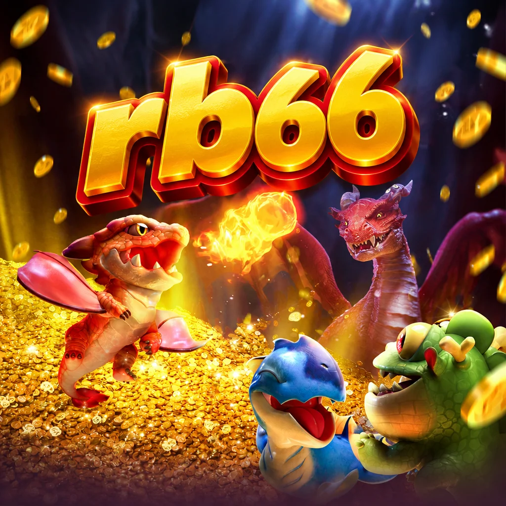 rb66 Dragon Hatch memperlihatkan naga merah besar dan tiga anak naga di tumpukan koin emas